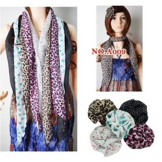   Soft Printed Silk Shawl Neck Wrap Hijab Scarf Belt w/ Flower Clip A008