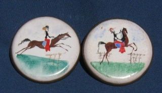 VINTAGE PAIR HORSE BRIDLE ROSETTE BUTTONS ~ HORSE JUMPING ~ HAND 