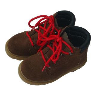 New Boys Brown Leather Hiking Boots Shoes Red Laces Padded Ankles Non 