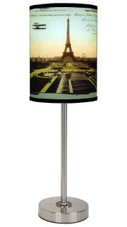 Lamp In A Box Vintage Eiffel Tower Postcard Shade Table Lamp W/ 3 