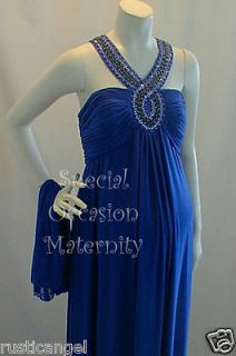New Long Cleo Teal Blue Beaded Maternity Dress LARGE Formal Bridesmaid 