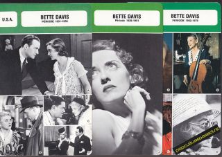 BETTE DAVIS Movie Star FRENCH BIOGRAPHY PHOTO 3 CARDS