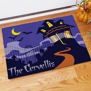 Personalized Haunted House Halloween Doormat Fall Spooky Bats Welcome 