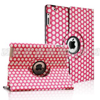   360 Rotating Case The New iPad 3 iPad 2 Smart Leather Stand Hot Pink