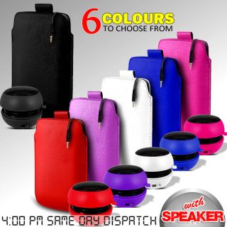   PULL TAB POUCH SKIN CASE COVER & MINI SPEAKER FOR VARIOUS HTC PHONES