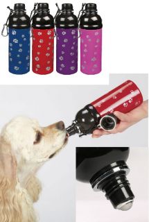 24 oz Stainless Steel Travel Water Bottle dispenser DOG Pet DISH w 