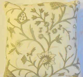 Crewel Pillow Tree of Life Neutrals on Creamy White Linen (20x20