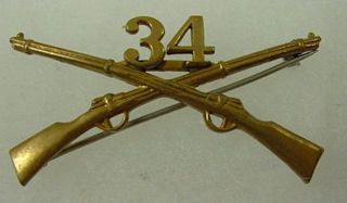34th INFANTRY WW1 ORIGINAL US ARMY OFFICER PIN BACK INSIGNIA