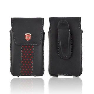 Universal Black Red Polka Dots Swiss Vertical Leather Pouch Swivel 