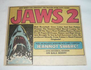 1978 JAWS 2 movie comic book newsprint ad ~ great white shark