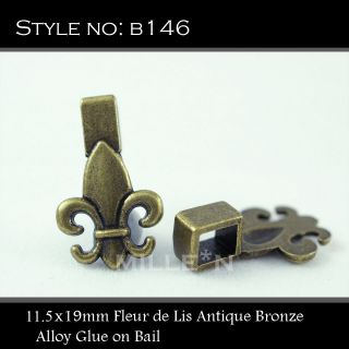 10pc 11.5x19mm Fleur de Lis Antique Bronze Glue on Bail/Glass tile 