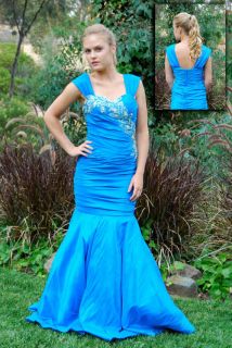 Modest Prom/Homecomin​g/Formal Blue Fit and Flare Dress with Elegant 