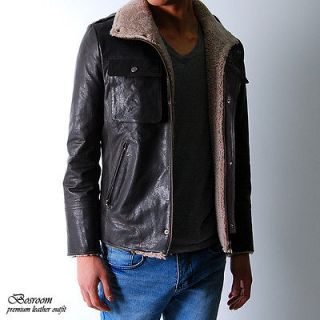   lamb skin leather fur shearling mustang brown jacket coat S M L