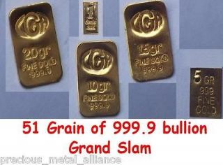GRAIN GR. 24K PURE 999.9 FINE CERTIFIED GOLD BAR BULLION GRAND 