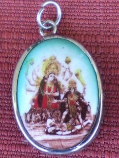 Hindu Deity Pendant Metal and Enamel KALI & DURGA w/ Green Background