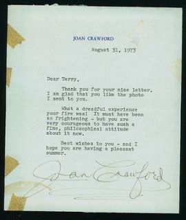 JOAN CRAWFORD SIGNED LETTER WITH FULL NAME ON STATIONARY DATED AUGUST 