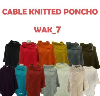 Ladies Poncho Cable 3 Button Cape Jumper Cardigan Knitted Top Colours 