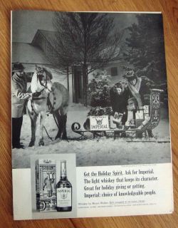 1966 Imperial Hiram Walker Whiskey Ad Holiday Spirit Horse Sleigh Lake 
