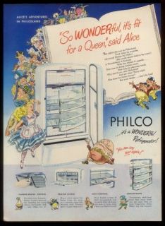 1948 Alice in Wonderland story cast art Philco refrigerator print ad