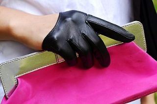 New five finger black 100%real goat leather half gloves