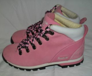 Reebok Womens Ankle Boots Pink Black Size US 8 Leather Upper EUC Free 