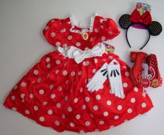   Minnie Mouse Polka Dot Costume Dress S(5 6) Ears Gloves & Red Shoes