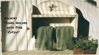   Primitive Shabby Chic Decor. Handmade Wooden Towel Rack & Shelf