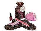 SPA PEDICURE SLIPPERS PARTY GIRL FAVOR BAG PINK BROWN