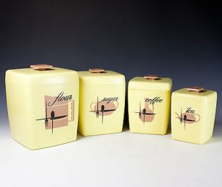Vintage Kitchen Canister Set of 4 Plastic Mellow Yellow Retro Mid 