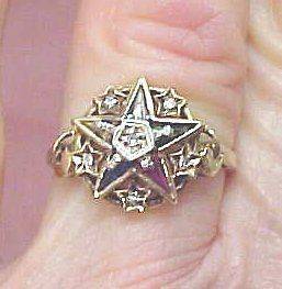   LADIES ORDER OF EASTERN STAR 10K YELLOW GOLD DIAMOND ENAMEL RING