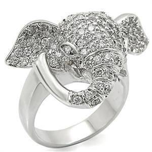 Size 7 Elephant Jet Black Crystal Brass Rhodium Womens Ring