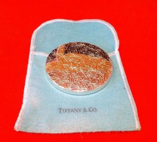   TIFFANY & CO DECO LEAVES ROUND PURSE MIRROR 925 STERLING SILVER 2.75