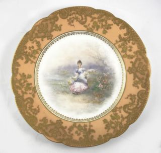   Hand Painted Porcelain Plate Beautiful Woman in Landscape Signed