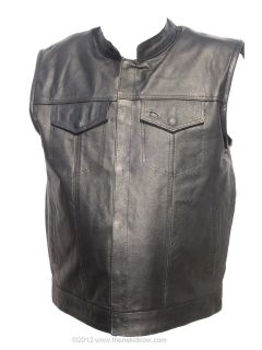Mens OUTLAW LEATHER Motorcycle Vest ANARCHY Style 6 Pockets 1 ONE 