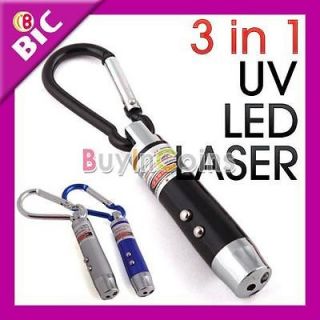in 1 Laser Pointer 2 LED Flashlight UV Torch Keychain