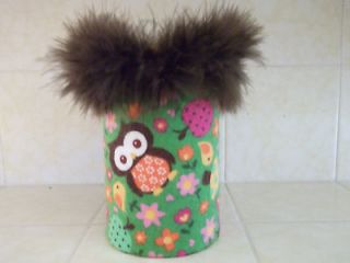   with Brown Feather boa Desk Organizer Pencil Makeup Brush Holder