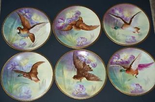 Set 6 Antique Coiffe Limoges FRANCE 8 3/4 Bird Plates Hand Painted 