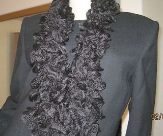 HAND MADE KNITTED RUFFLE SCARF BLACK VERY SOFT