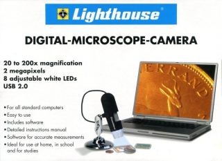 Lighthouse USB Digital Microscope for Stamp & Coin 20x   200x With 
