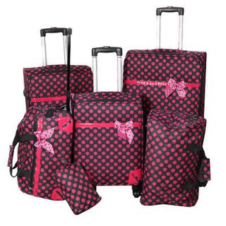   Polka Dot Delight 6 PC Lightweight Spinner Luggage Set   Black Pink