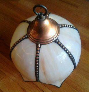 Antique Brass & Copper Tulip/Lotus Tiffany Style Swag Lamp
