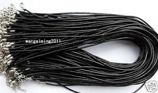 50pcs black real leather necklace cords lobster clasp