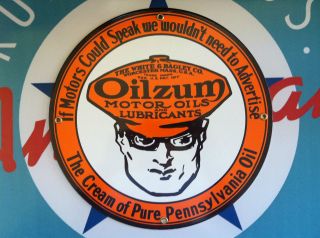 OILZUM MOTOR OIL & LUBRICANTS   PORCELAIN COATED METAL SIGN   SHIPPING 