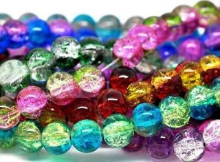   8mm Crackle Glass Beads Charms Rondelle Round Crystal Spacer Loose