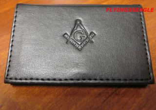 Masonic, Business Card or Dues Card Holder Soft Black Leather square 