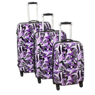  Pop Art 3 Piece Lightweight Hardside Spinner Luggage Set   Purple