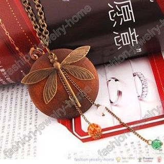 Fashion Womens Wood Dragonfly chain Necklaces pendant