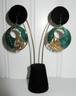 Vintage Edgar Berebi French Loop Pierced Earrings Rich Marbled Jade 