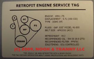 1990 LT5 Corvette ZR1 Retrofit Engine Service Tag Swap