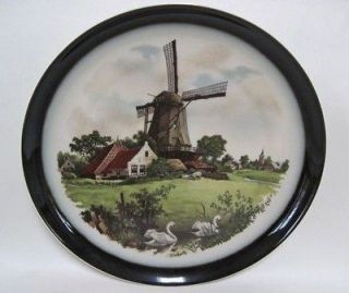   HAND DECORATED DECORATOR PLATE HOLLAND WINDMILL AND SWANS 1984